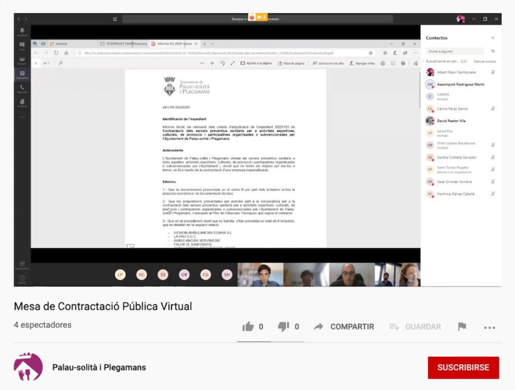 Emissió per youtube de la Mesa de Contractació Virtual