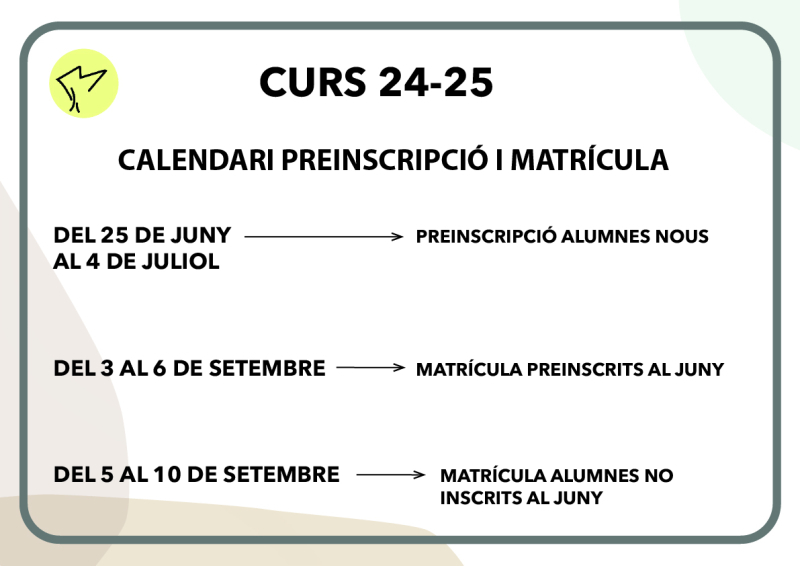 Calendari preinscripció i matrìcula EMPA Auleda