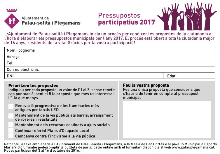 Pressupostos participatius 2017 - Butlleta paper.