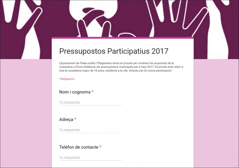 Pressupostos participatius 2017 - Formulari ´online´.